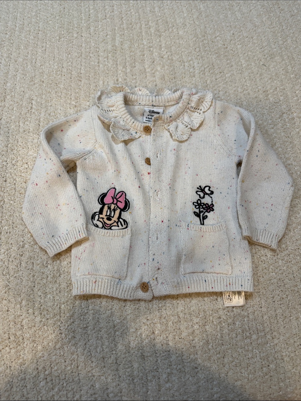Disney Cream Speckled Knit Cardigan with Minnie Embroidery